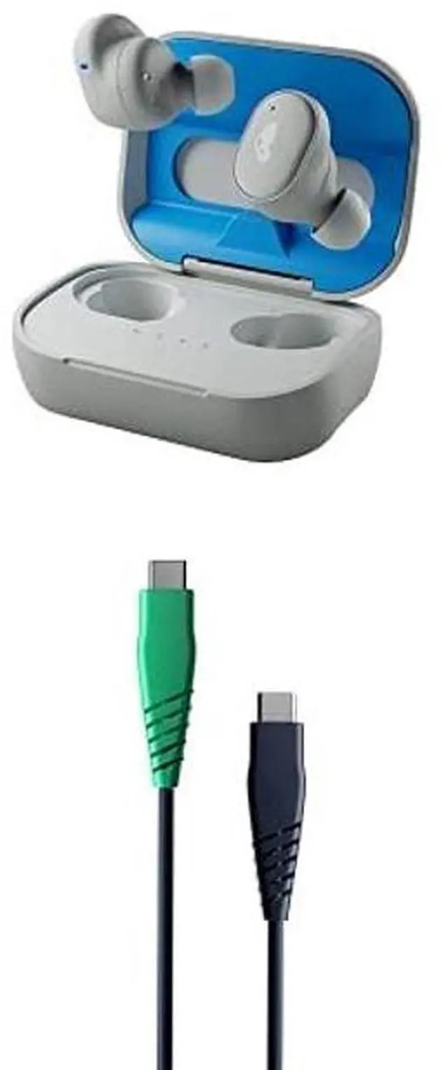 Main image of Skullcandy Grind & Line USB-C to C Cable/Wireless in-Ear Bluetooth Earbuds/Use with iPhone and Android/Charging Case and Microphone/Great for Gym and Gaming - Grey/Blue + 4ft Dark Blue/Green