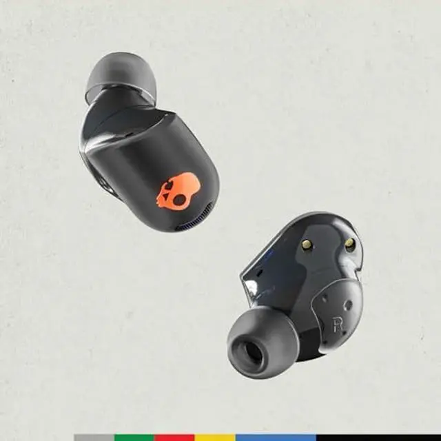 Alt view image 3 of 5 - Skullcandy Sesh ANC Active Wireless Earbuds, Bluetooth Headphones, Noise Cancelling, Up to 48 Hours Battery, Stabilizing Fit Grip, Sweat and Waterproof, Microphone for iPhone Android - Black/Orange