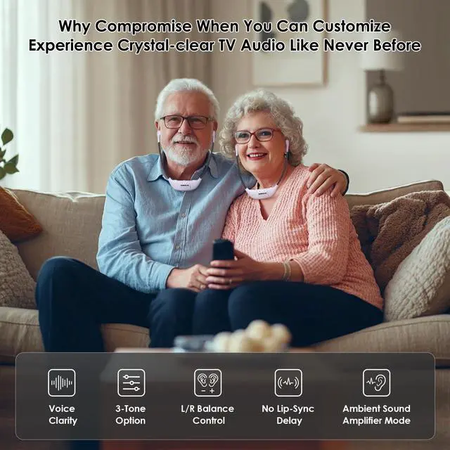 Alt view image 3 of 5 - SIMOLIO Dual Wireless Headphones for TV Watching with Spare Battery for Seniors and The Elderly, Tone and Balance Control, Ambient Sound Listener, 164 ft Work Range, No Audio Delay, SM-824D2