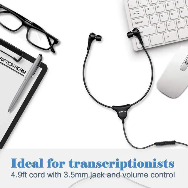 Alt view image 5 of 5 - SIMOLIO Stereo Headset with Mic, Light Weight Stethoscope Transcription Headset with Volume Control and Soft Memory Foam Ear-Tips, 4.9FT Audio Cord, 3.5mm Plug Wired PC Headphones, SM-901M