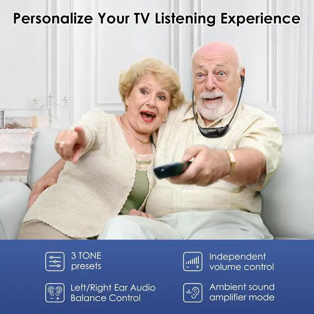 Alt view image 4 of 5 - SIMOLIO Digital Wireless Headphones for TV with Clear Dialog, Wireless TV Headset System with Balance Control & Ambient Sound Listener, Earbuds with Transmitter Connect to Smart & Analog Television