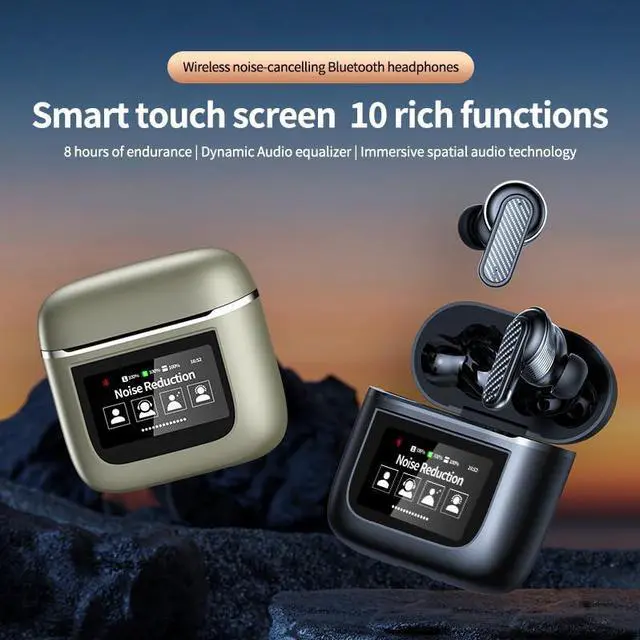 Alt view image 2 of 5 - URIZONS ANC Noise Cancellation Message Notification Bluetooth in-Ear Earbuds - Multi-Functional Wireless in Ear Headphones with LCD Screen Touch Control Display 16 Countries Language TWS Earphones