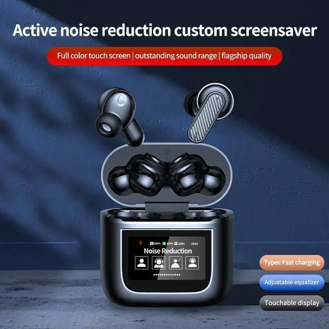 Alt view image 3 of 5 - URIZONS ANC Noise Cancellation Message Notification Bluetooth in-Ear Earbuds - Multi-Functional Wireless in Ear Headphones with LCD Screen Touch Control Display 16 Countries Language TWS Earphones