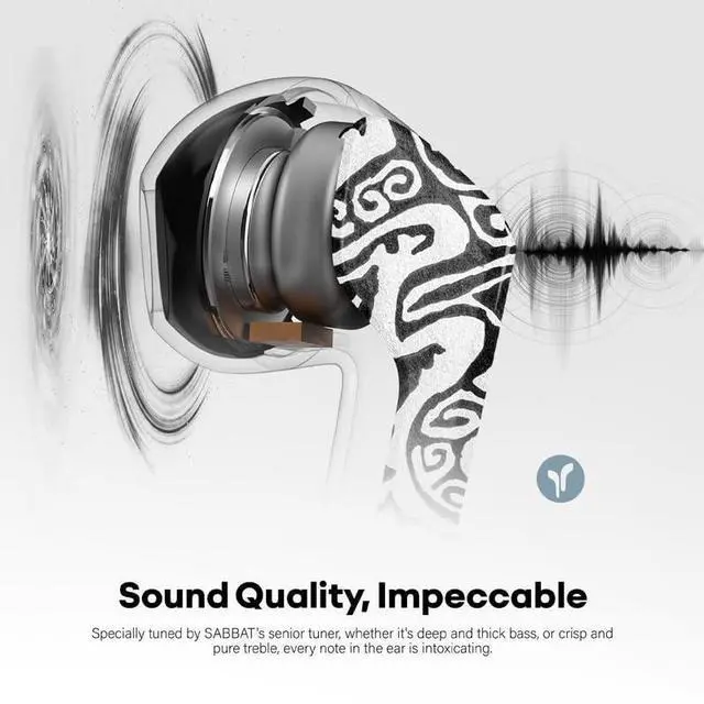 Alt view image 4 of 5 - ICESOMNUS 2025 Newly True Wireless Sabbat M200 Bluetooth 5.4 Headphones Heavy Bass Noise Cancellation High Sound Quality Stereo Earbuds(Coat of Arms)