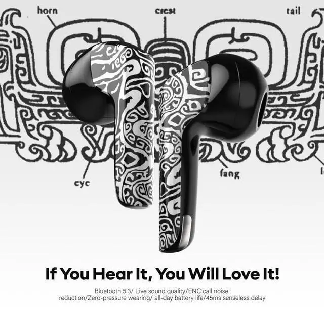 Alt view image 3 of 5 - ICESOMNUS 2025 Newly True Wireless Sabbat M200 Bluetooth 5.4 Headphones Heavy Bass Noise Cancellation High Sound Quality Stereo Earbuds(Coat of Arms)
