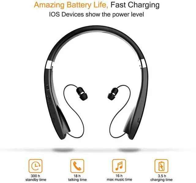 Alt view image 3 of 5 - Foldable Bluetooth Headset, Beartwo Lightweight Retractable Bluetooth Headphones for Sports&Exercise, Noise Cancelling Stereo Neckband Wireless Headset (with carry case)