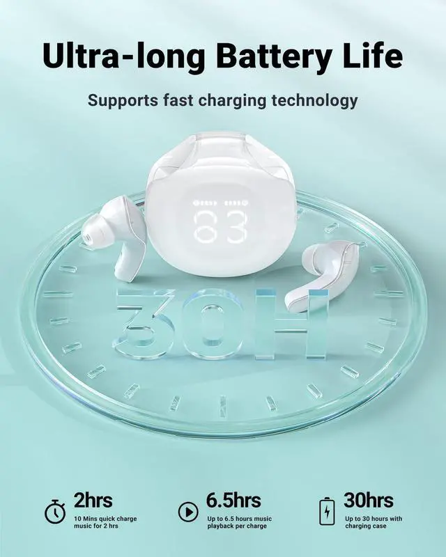 Alt view image 4 of 5 - ACEFAST T9 Bluetooth Earphones True Wireless Earbuds 5.3 Headphones with ENC Noise Canceling Earbuds 30h Playback LED Power Display Built in Mic Headphones with IPX4 Waterproof for Sports White