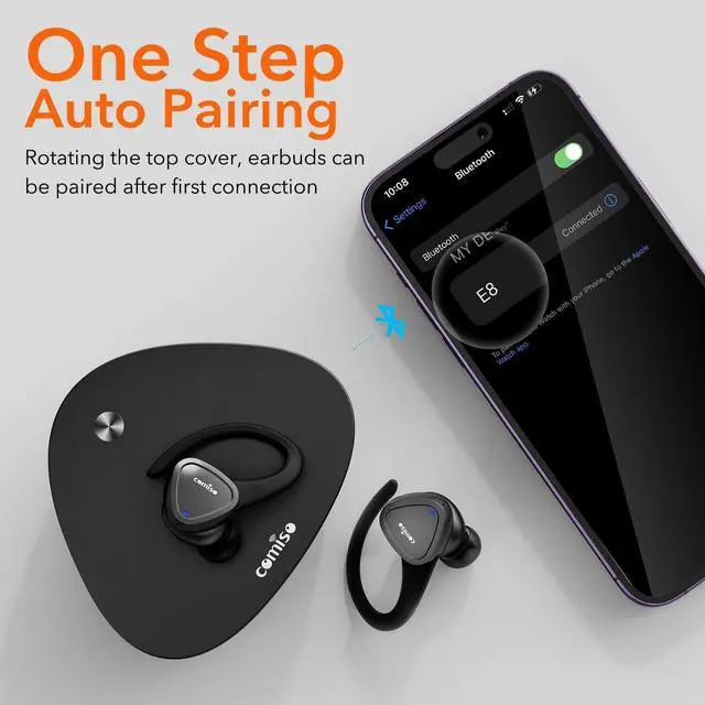 Alt view image 5 of 5 - comiso Wireless Earbuds Bluetooth Headphones-5.3 Headphone Sport with Noise Cancelling Mic, Stereo Bass Over Ear Buds with Earhooks, Charging Case, 60H in Ear Bluetooth Earphone for Workout Running