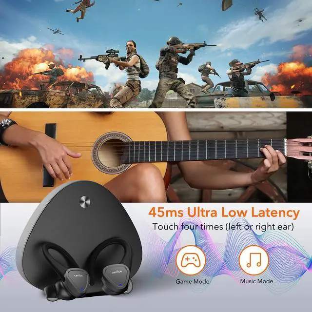 Alt view image 4 of 5 - comiso Wireless Earbuds Bluetooth Headphones-5.3 Headphone Sport with Noise Cancelling Mic, Stereo Bass Over Ear Buds with Earhooks, Charging Case, 60H in Ear Bluetooth Earphone for Workout Running