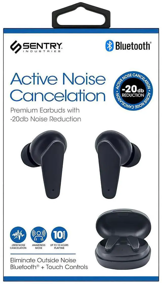 Alt view image 4 of 4 - Sentry HPXBTA100 True Wireless Earbuds, Black; Active Noise Canceling; in-line Microphone; Awareness Mode; Touch Control Buttons