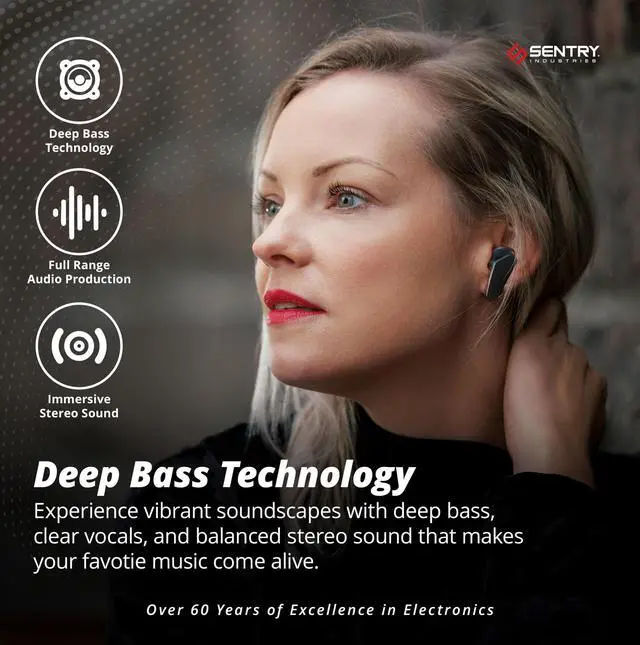 Alt view image 5 of 5 - SENTRY OSE Wireless Stem Earbuds, Active Noise Canceling, -20 dB of Sound Reduction, Portable Charging Case, 10 Hours Playtime, Touch Controls, Built in Microphone, with USB C Charging Cable (Black)