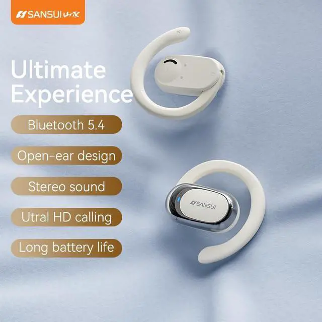 Alt view image 2 of 5 - SANSUI W92 Wireless Open Ear Headphones, Gaming & Sports Ear Buds (Lvory)
