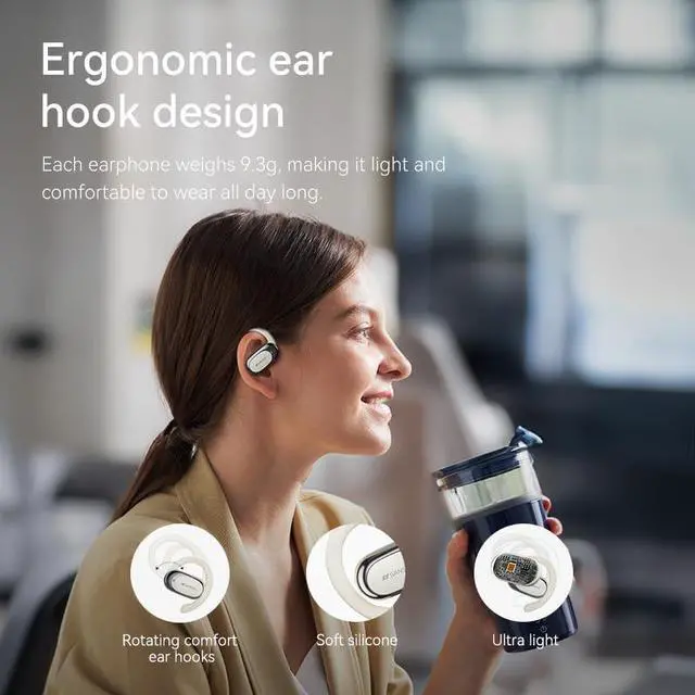 Alt view image 4 of 5 - SANSUI W92 Wireless Open Ear Headphones, Gaming & Sports Ear Buds (Lvory)