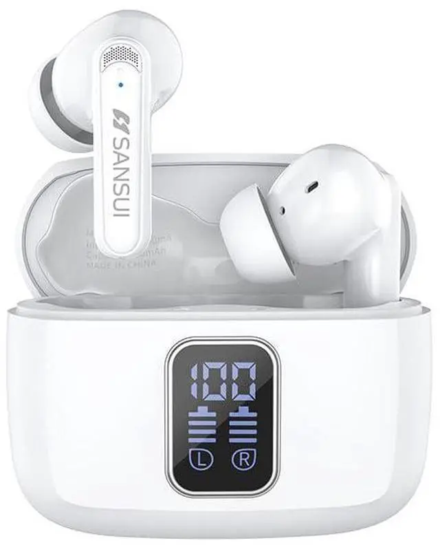 Alt view image 2 of 5 - SANSUI W9 TWS Earbuds, Wireless 5.4, Sports Headphones, Low Latency Gaming, LED Display, Hi-Fi Stereo, 10MM Speaker, 23 Hours Playtime, with Charging Case (White)