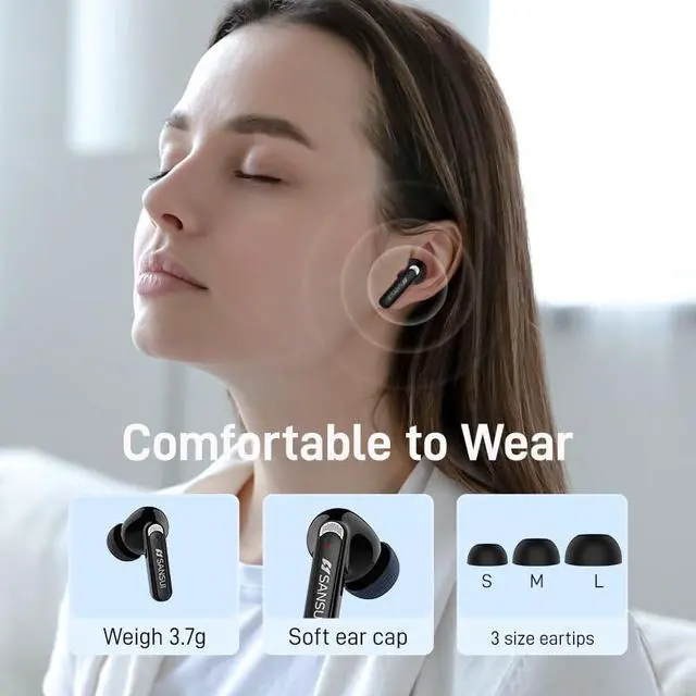 Alt view image 5 of 5 - SANSUI W9 TWS Earbuds, Wireless 5.4, Sports Headphones, Low Latency Gaming, LED Display, Hi-Fi Stereo, 10MM Speaker, 23 Hours Playtime, with Charging Case (White)