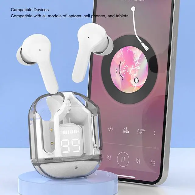 Alt view image 4 of 5 - Earbuds , HiFi Stereo Running Headphones with Dual LED Display, 30Hrs Playtime, Built in Mic, Type C,Earphones with Earhooks, for Sport, Rose Gold (Plastic)