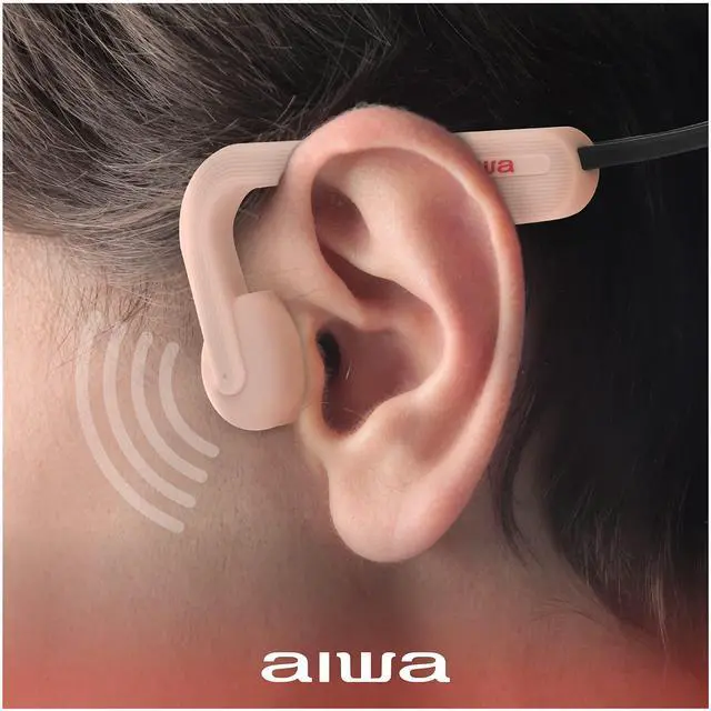 Alt view image 4 of 5 - Aiwa Bone Conducting Wireless Headphones - Open-Ear Wireless Bluetooth 5.0 Sports Headphones, 6 Hours Playtime, IPX5 Waterproof Earphones for Gym, Running, Hiking, and Cycling, Pink