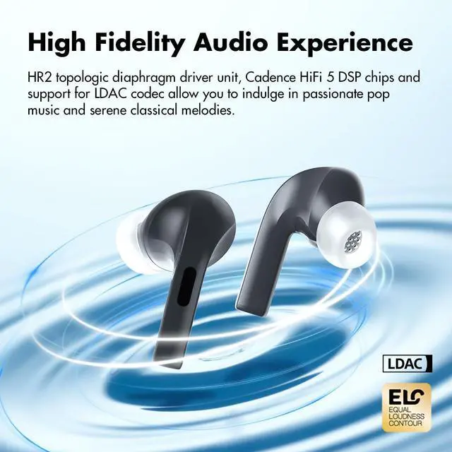 Alt view image 3 of 4 - ROSESELSA Earfree i5 Wireless Earbuds Bluetooth TWS Earphones Hybrid ANC Headphones HiFi Sound Quality 50 Hours Long Playtime 48dB IPX5 Waterproof Bluetooth 5.3 Game Mode 54ms(Black)