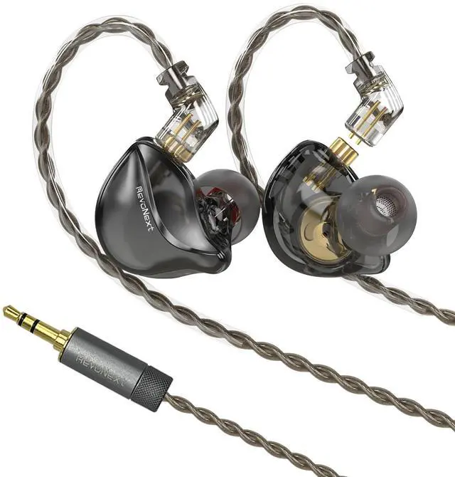 Main image of RevoNext in Ear Monitor Headphones HiFi Stereo Wired Earbuds with Microphone 2 Pin Detachable Cable IEM Earphones for Musicians Drummers Singers, Black