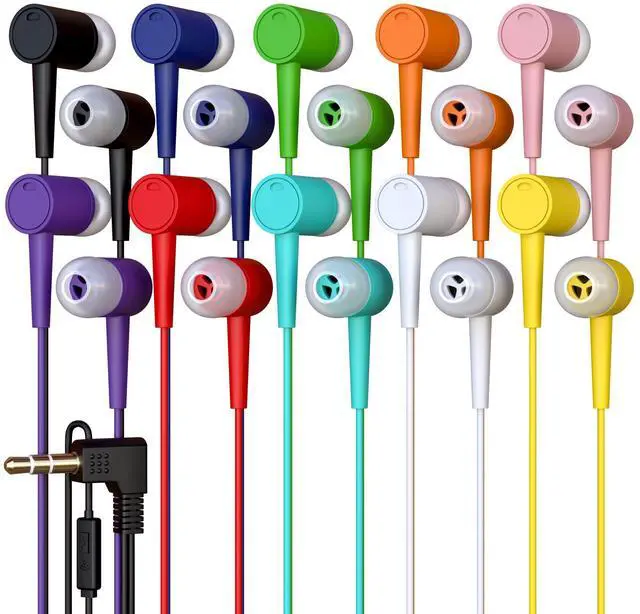 Main image of 20 Pack Bulk Wired Earbuds with Microphone, In Ear Headphones 3.5mm Jack, 4ft Tangle Free Cable, Comfortable Fit, Affordable and Cost Effective, Ideal for School Classroom Testing Students, Mix