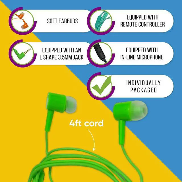 Alt view image 2 of 5 - 20 Pack Bulk Wired Earbuds with Microphone, In Ear Headphones 3.5mm Jack, 4ft Tangle Free Cable, Comfortable Fit, Affordable and Cost Effective, Ideal for School Classroom Testing Students, Mix