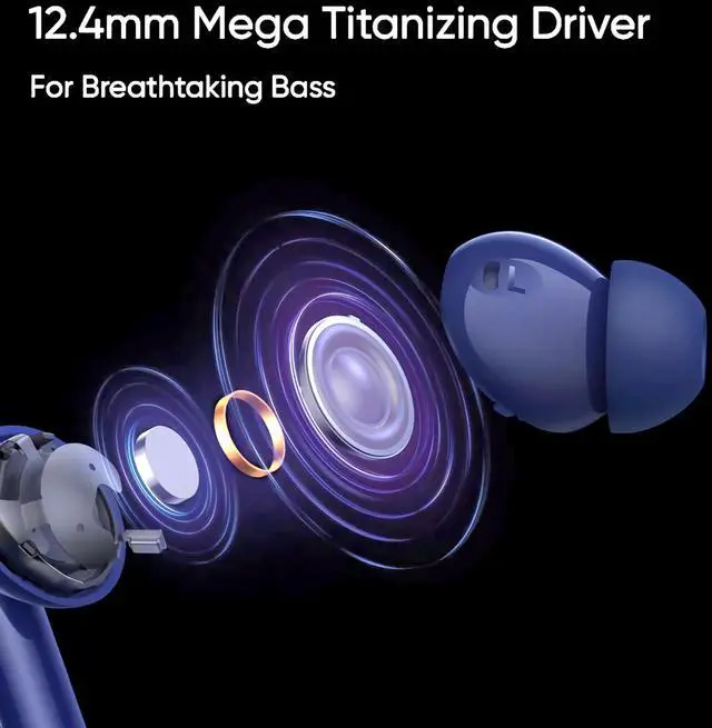 Alt view image 3 of 5 - realme Buds Air 5 Truly Wireless in-Ear Earbuds with 50dB ANC, 12.4mm Mega Titanized Dynamic Bass Driver, Upto 38Hrs Battery with Fast Charging & 45ms Ultra-Low Latency for Gaming - (White)