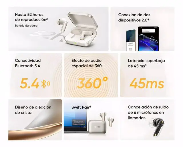 Alt view image 4 of 5 - realme Air 7 True Wireless Earbuds, 52dB Active Noise Reduction, Hi-Res Sound, LHDC, 12.4mm Dynamic Bass Driver, 6 Mics Clear Call, 52H Battery, Bluetooth 5.4, IP55 Water Resistance (Lavender Purple)