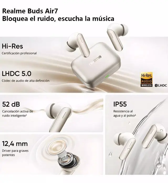 Alt view image 3 of 5 - realme Air 7 True Wireless Earbuds, 52dB Active Noise Reduction, Hi-Res Sound, LHDC, 12.4mm Dynamic Bass Driver, 6 Mics Clear Call, 52H Battery, Bluetooth 5.4, IP55 Water Resistance (Lavender Purple)