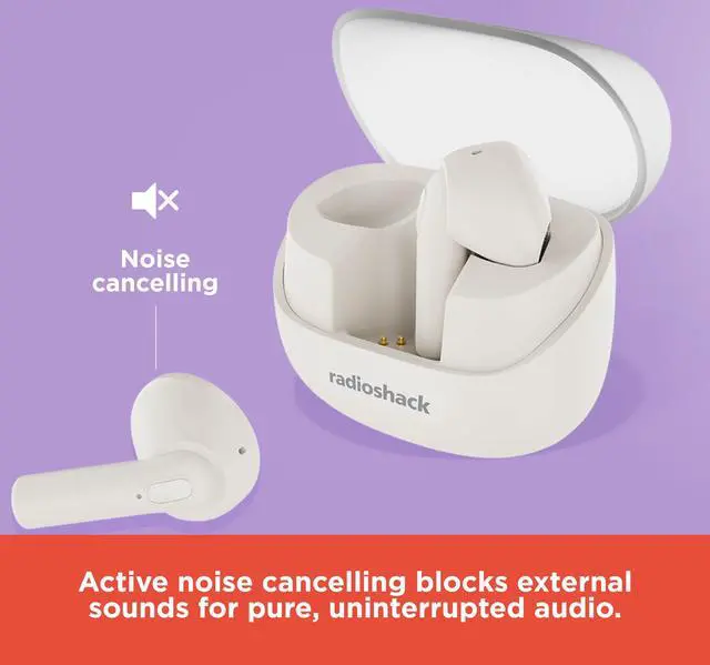 Alt view image 3 of 5 - RadioShack Live Sound Wireless Bluetooth Earbuds with Noise Cancellation, IPX5 Waterproof (White)