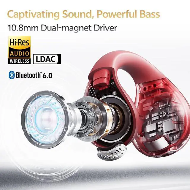 Alt view image 2 of 5 - QCY Crossky C30S Open Ear Earbuds, Ultra-Comfort Clip On Ear Buds Wireless Bluetooth 6.0, LDAC Hi-Res Audio, Deep Bass, 40H Playtime, Fast Charging, IPX5 Waterproof Sports/Running Earphones