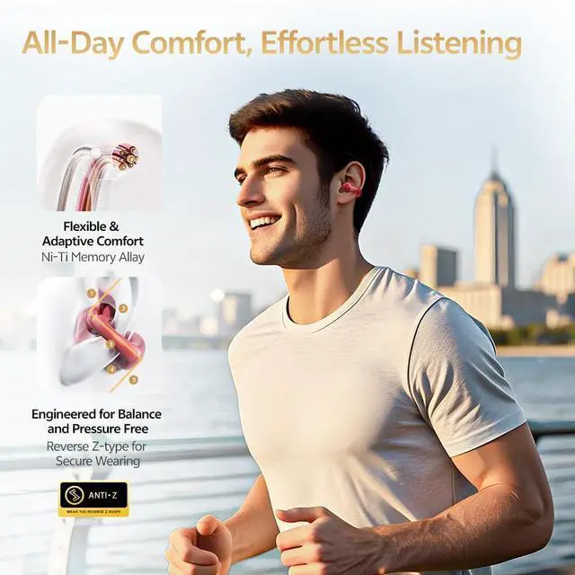 Alt view image 3 of 5 - QCY Crossky C30S Open Ear Earbuds, Ultra-Comfort Clip On Ear Buds Wireless Bluetooth 6.0, LDAC Hi-Res Audio, Deep Bass, 40H Playtime, Fast Charging, IPX5 Waterproof Sports/Running Earphones