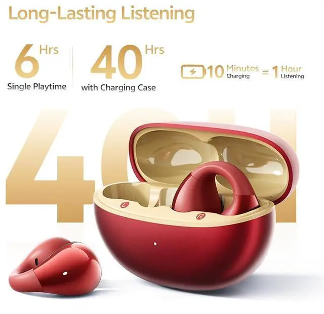 Alt view image 4 of 5 - QCY Crossky C30S Open Ear Earbuds, Ultra-Comfort Clip On Ear Buds Wireless Bluetooth 6.0, LDAC Hi-Res Audio, Deep Bass, 40H Playtime, Fast Charging, IPX5 Waterproof Sports/Running Earphones