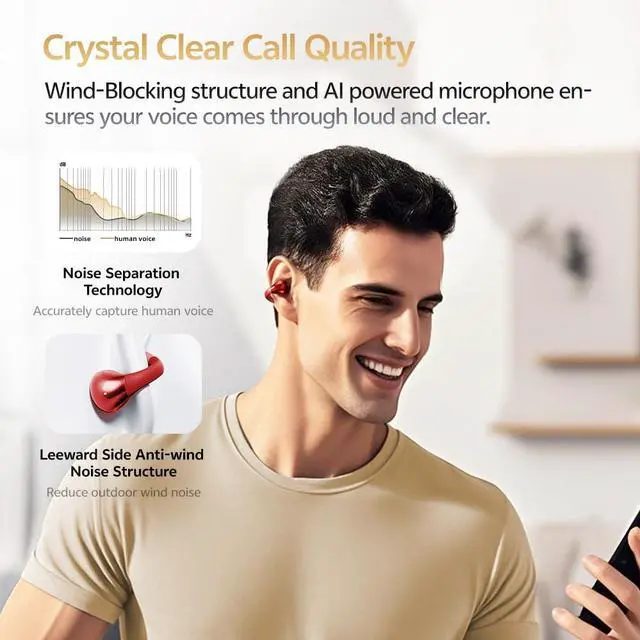 Alt view image 5 of 5 - QCY Crossky C30S Open Ear Earbuds, Ultra-Comfort Clip On Ear Buds Wireless Bluetooth 6.0, LDAC Hi-Res Audio, Deep Bass, 40H Playtime, Fast Charging, IPX5 Waterproof Sports/Running Earphones
