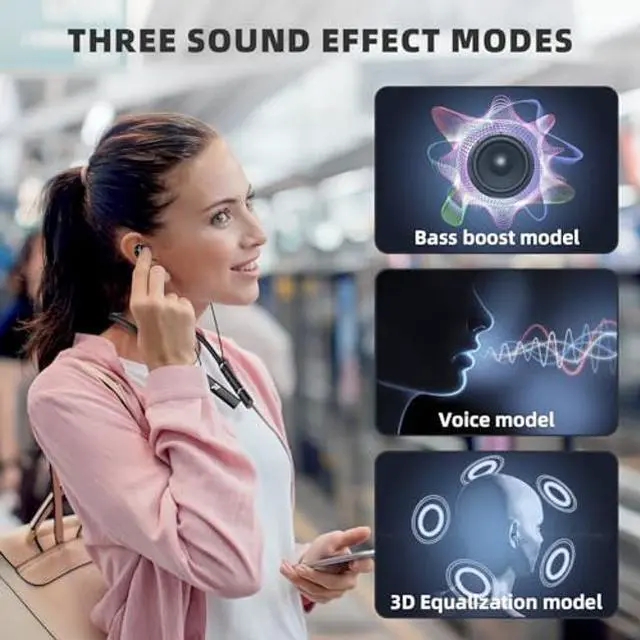 Alt view image 4 of 5 - A12 Neckband Bluetooth 5.3 Earbuds - 60H Playtime, Built-in OTG Fast Charger, Lightweight Memory Steel, Type-C Adapter, Noise-Isolating Earphones for Sports, Gaming & Calls