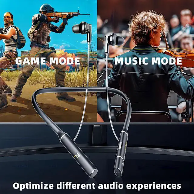 Alt view image 3 of 5 - A12 Neckband Bluetooth 5.3 Earbuds - 60H Playtime, Built-in OTG Fast Charger, Lightweight Memory Steel, Type-C Adapter, Noise-Isolating Earphones for Sports, Gaming & Calls