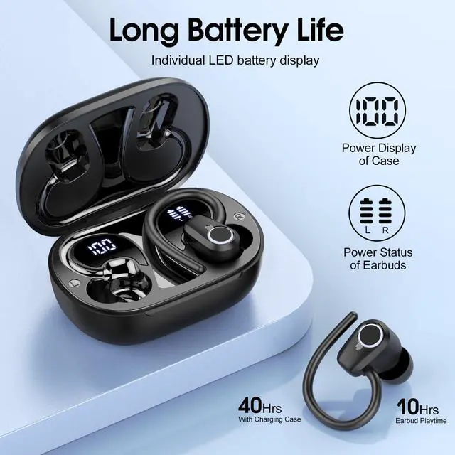 Alt view image 4 of 5 - Wireless Earbuds, In Ear buds Wireless Earbuds Bluetooth, Bluetooth 5.3 Headphones Sport, 50H Playtime LED Display, Deep Bass Stereo Noise Cancelling Headphones, IP7 Waterproof Earphones, Jet Black