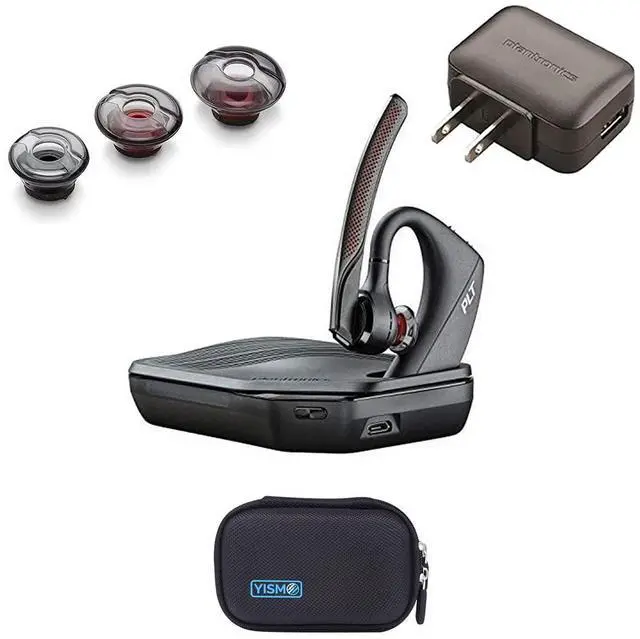 Main image of Plantronics 206110-01 (Poly) 5200-UC Bluetooth Headset Bundle. Includes Headset, Charging case, Wall Plug, earpieces and Yismo Water-Resistant Carry case. PC, Mac, Android and Most Software.