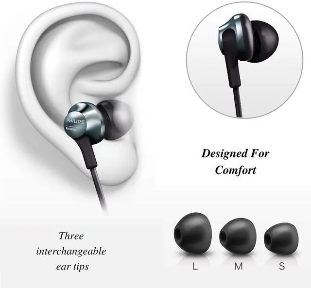 Alt view image 2 of 4 - Philips Pro Wired Earbuds with Microphone, Hi-Res Audio in-Ear Headphones with 3.5mm Jack, Comfortable and Durable Build Earphones, Perfect for Music, Calls, and Daily Use, 3 Extra Eartips Included