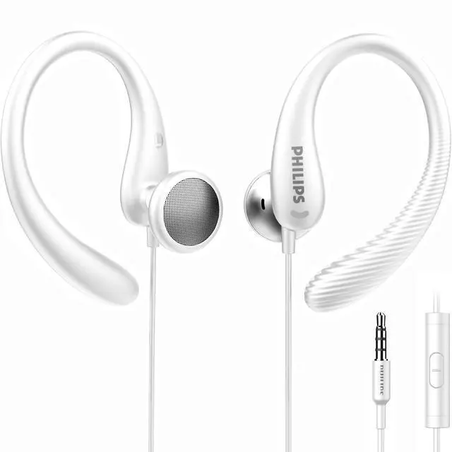 Main image of PHILIPS Over The Ear Earbuds, Flexible Wrap Around Earbuds, Around Ear Headphones with Mic Behind The Ear Headphones, Perfect for Sports, Running, Exercise, Gym (White)