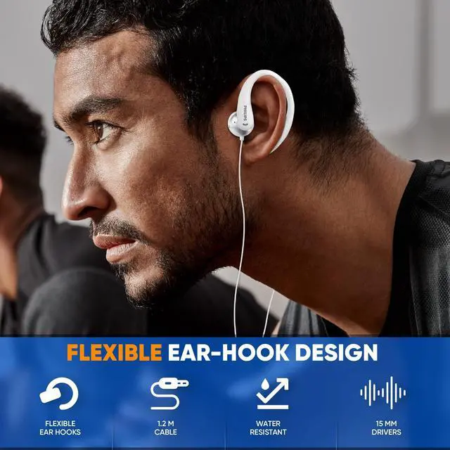 Alt view image 3 of 4 - PHILIPS Over The Ear Earbuds, Flexible Wrap Around Earbuds, Around Ear Headphones with Mic Behind The Ear Headphones, Perfect for Sports, Running, Exercise, Gym (White)