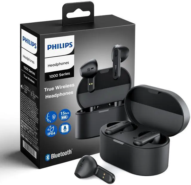 Main image of PHILIPS True Wireless Earbuds, TWS Bluetooth 5.3 Headphones, 13mm Drivers, AI Mic for Clear Calls, IPX4 Waterproof, 15 Hours Playtime, Compatible w/iPhone Android & Bluetooth Devices, TAT1138