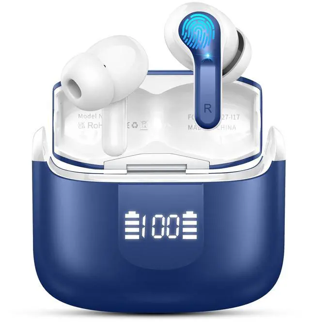 Main image of Wireless Earbud Bluetooth 5.4 Headphones, Hi-Fi Stereo Ear Buds with 4 ENC Cancelling Mics, 40H in-Ear Earphones IP7 Waterproof Sports, LED Display, Mini Headset for Laptop Pad TV Phones, Deep Blue