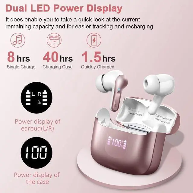 Alt view image 4 of 5 - Wireless Earbuds, Bluetooth 5.3 Headphones 2025 NEW Ear Buds 40H Bass Stereo in-Ear Earphones ENC Noise Cancelling Earbuds with 4 HD Mic, USB-C LED Display IP7 Waterproof Sport Headset for Android iOS