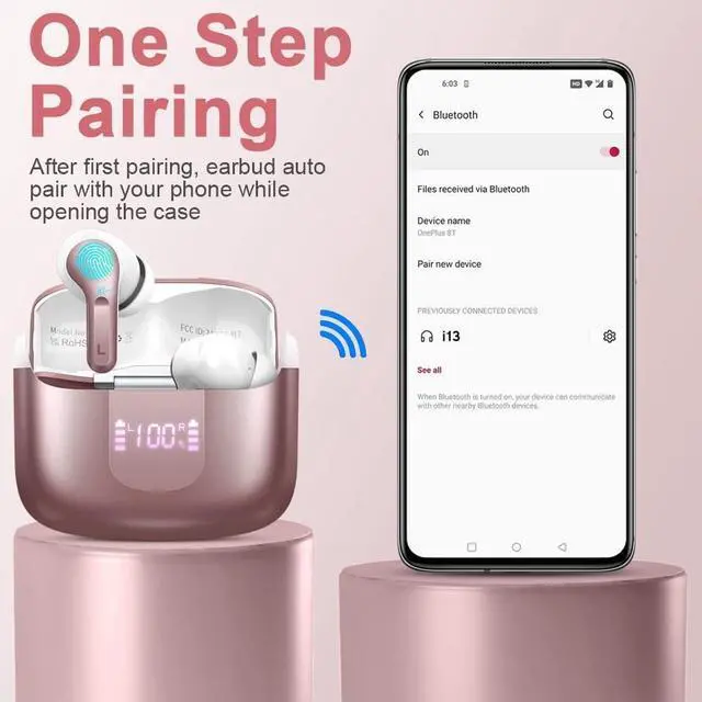 Alt view image 5 of 5 - Wireless Earbuds, Bluetooth 5.3 Headphones 2025 NEW Ear Buds 40H Bass Stereo in-Ear Earphones ENC Noise Cancelling Earbuds with 4 HD Mic, USB-C LED Display IP7 Waterproof Sport Headset for Android iOS