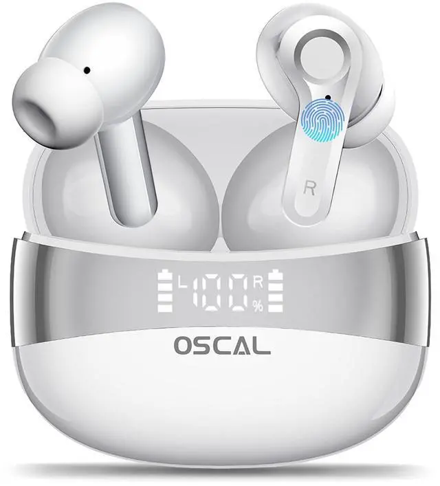 Main image of Wireless Earbuds, Bluetooth 5.4 Headphone Hi-Fi Stereo, Ear Buds with Deep Bass and Noise Cancelling Mic, Earphones with LED Display, 40H Playtime, IPX7, for Android iPhone Laptop, Sports, White