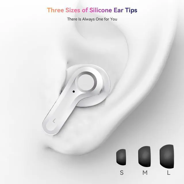Alt view image 5 of 5 - Wireless Earbuds, Bluetooth 5.4 Headphone Hi-Fi Stereo, Ear Buds with Deep Bass and Noise Cancelling Mic, Earphones with LED Display, 40H Playtime, IPX7, for Android iPhone Laptop, Sports, White