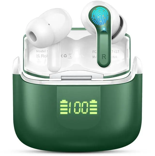Main image of Wireless Earbuds, Bluetooth Headphones 2025 NEW Ear Buds 40H Bass Stereo in-Ear Earphones ENC Noise Cancelling 5.3 Earbuds with 4 HD Mic, USB-C LED Display IP7 Waterproof Sport Headset for Android iOS