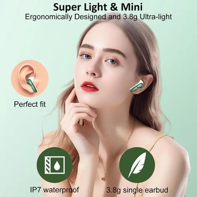 Alt view image 5 of 5 - Wireless Earbuds, Bluetooth Headphones 2025 NEW Ear Buds 40H Bass Stereo in-Ear Earphones ENC Noise Cancelling 5.3 Earbuds with 4 HD Mic, USB-C LED Display IP7 Waterproof Sport Headset for Android iOS