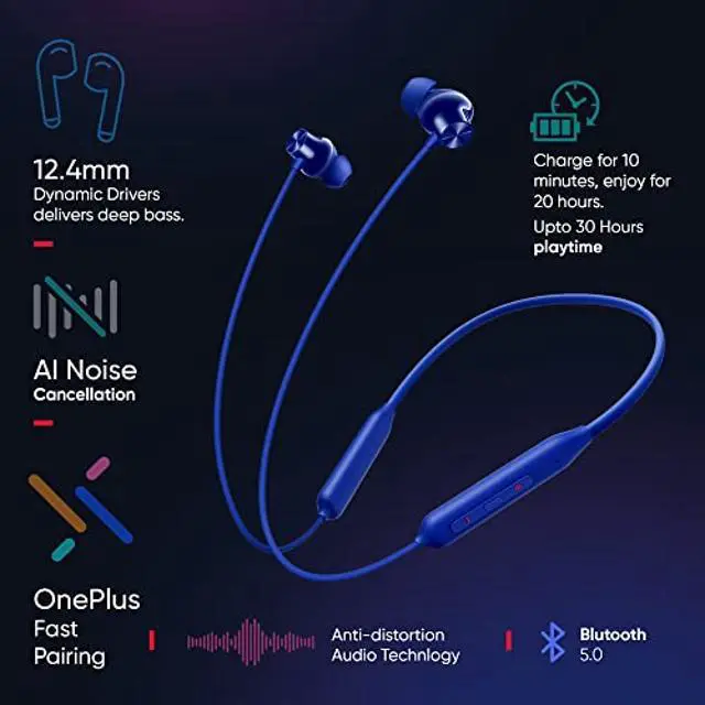 Alt view image 4 of 5 - OnePlus Bullets Wireless Z2 Bluetooth 5.0 in Ear Earphones, Bombastic Bass  12.4 mm Drivers, 30 Hrs Battery Life (Beam Blue)