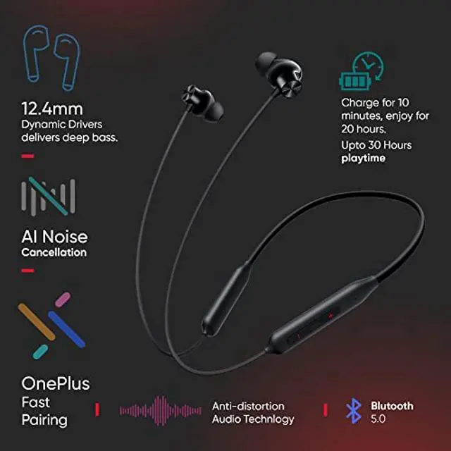 Alt view image 4 of 5 - OnePlus Bullets Wireless Z2 Bluetooth 5.0 in Ear Earphones, Bombastic Bass  12.4 mm Drivers, 30 Hrs Battery Life (Magico Black)